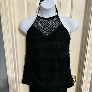 Island Escape.  Size 20 halter crochet black halter swim top